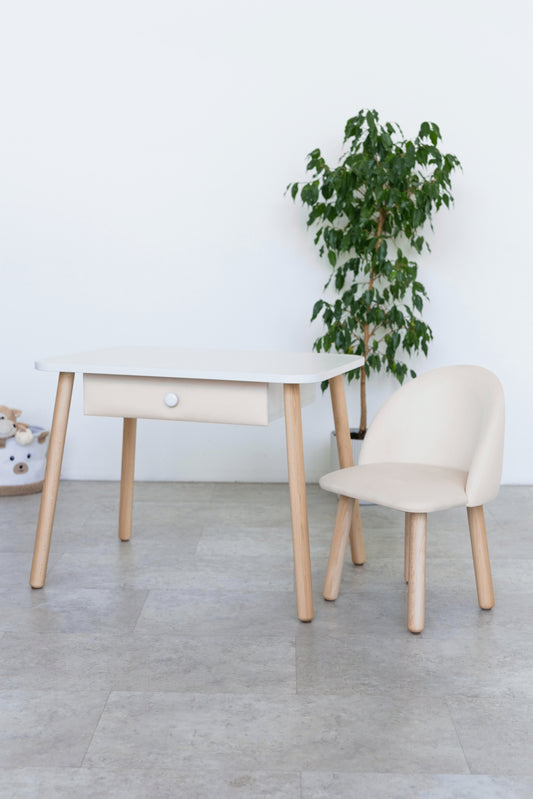 Furniture set: table with drawer and armchair, 5-7 years old, 115-125 cm, Milk