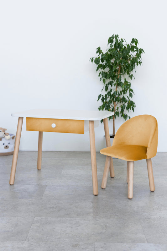Furniture set: table with drawer and armchair, 5-7 years old, 115-125 cm, Yellow