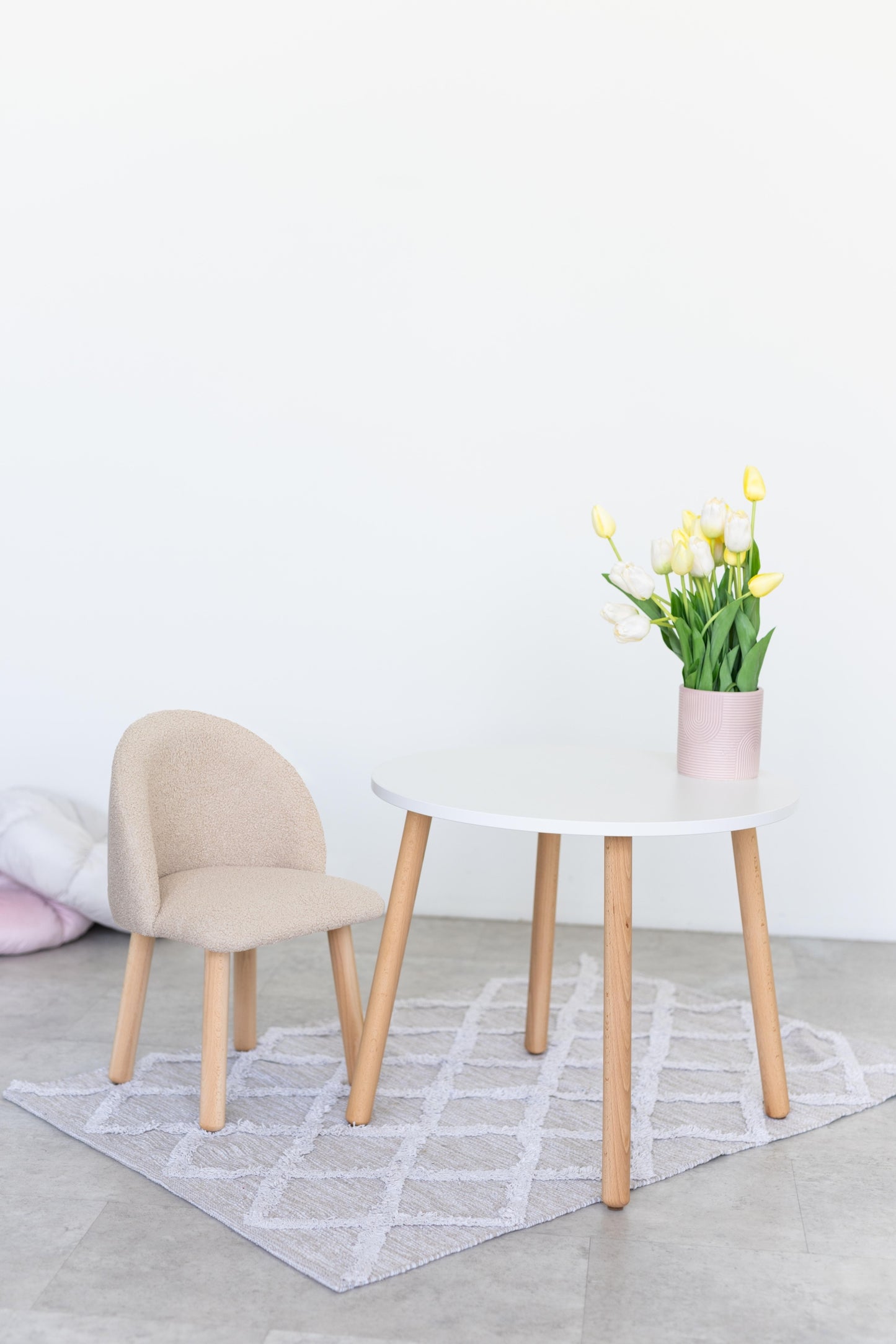 Furniture set: table without drawer and armchair, 2-4 years old, 90-105 cm, Bukle Beige Light