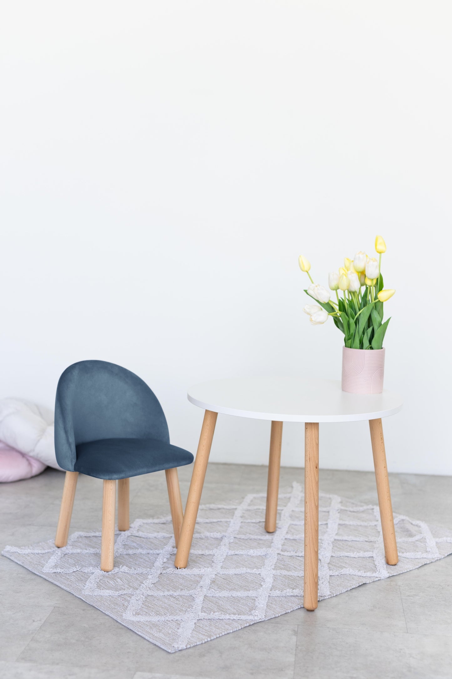 Furniture set: table without drawer and armchair, 2-4 years old, 90-105 cm, Denim