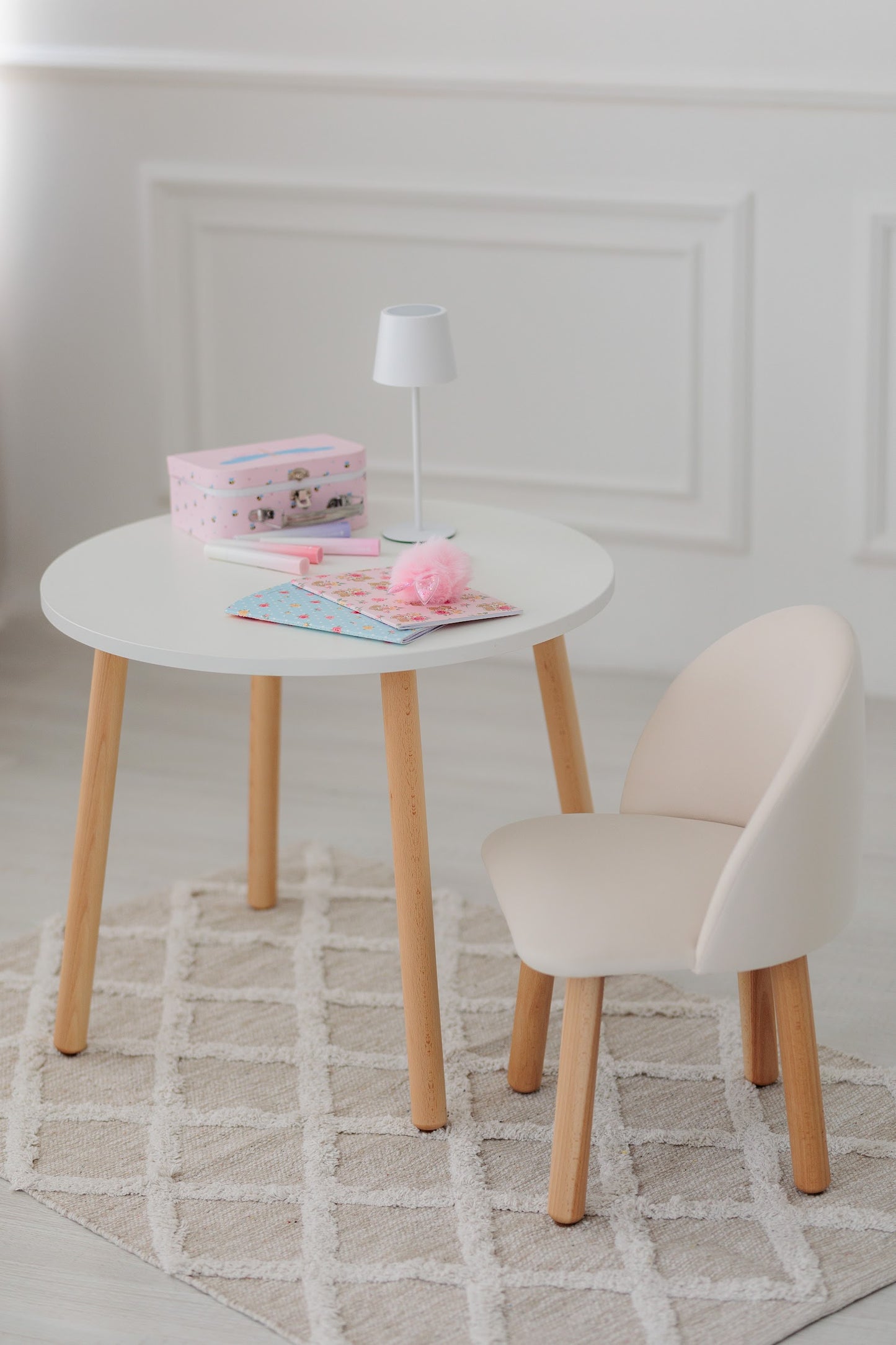 Furniture set: table without drawer and armchair, 2-4 years old, 90-105 cm, Milk