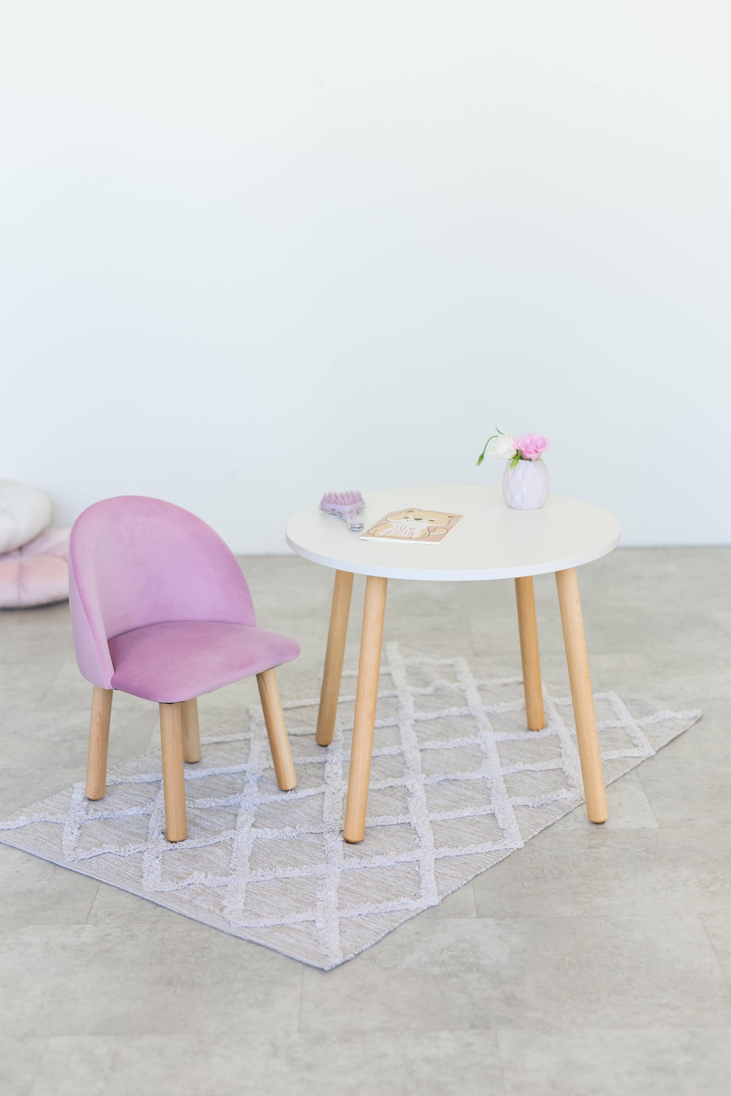 Furniture set: table without drawer and armchair, 2-4 years old, 90-105 cm, Soft pink