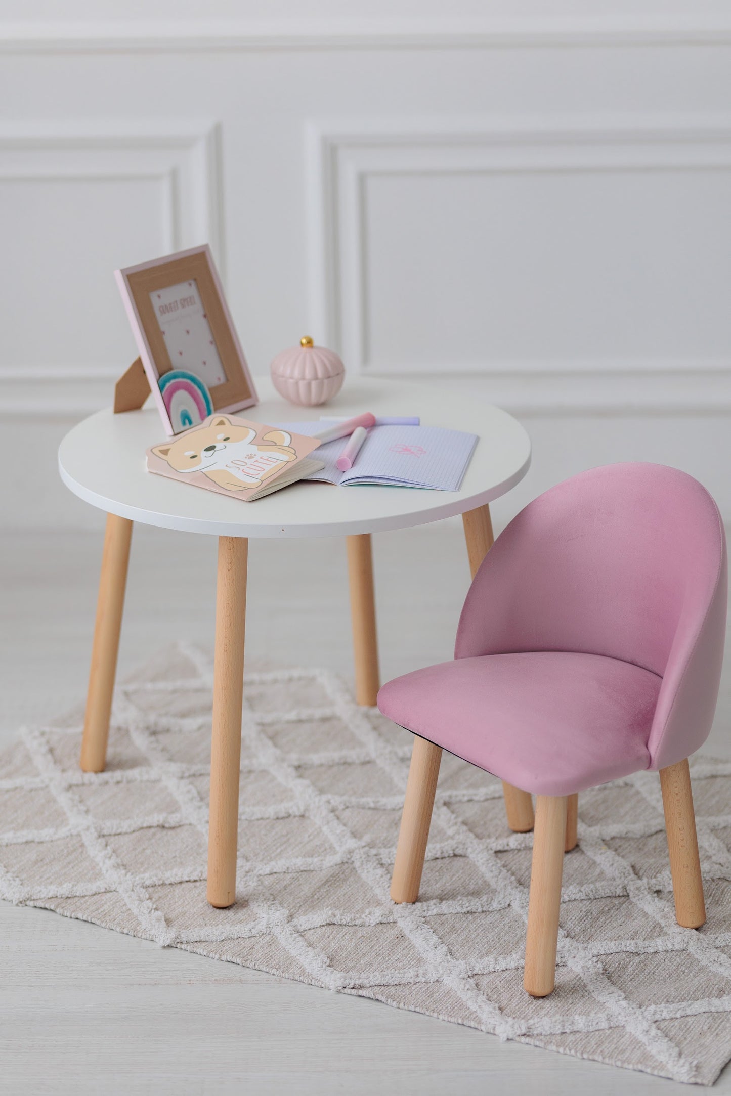 Furniture set: table without drawer and armchair, 3-5 years old, 105-115 cm, Soft pink