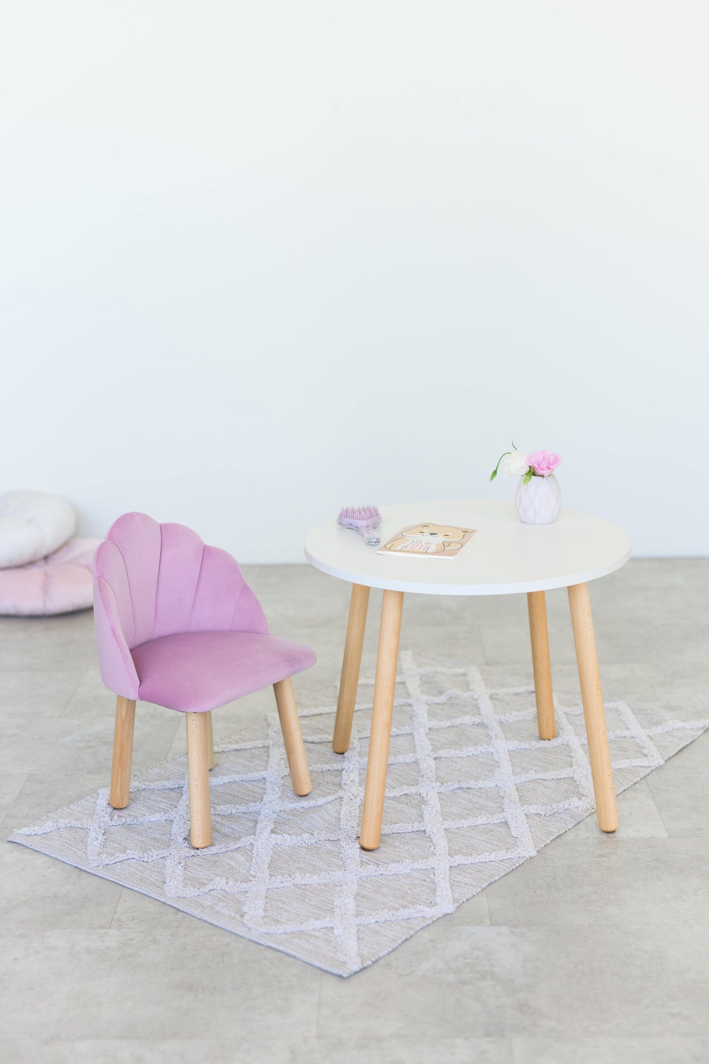 Furniture set: table without drawer and armchair Seashell, 3-5 years old, 105-115 cm, Soft pink