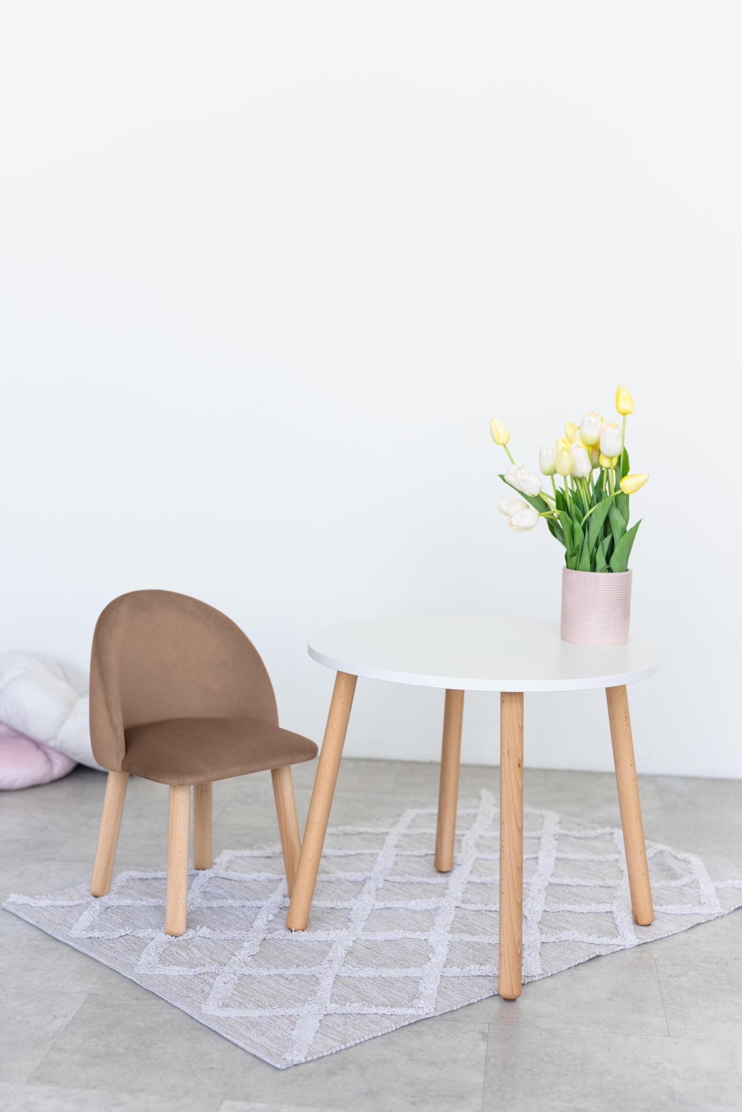 Furniture set: table without drawer and armchair, 5-7 years old, 115-125 cm, Beige