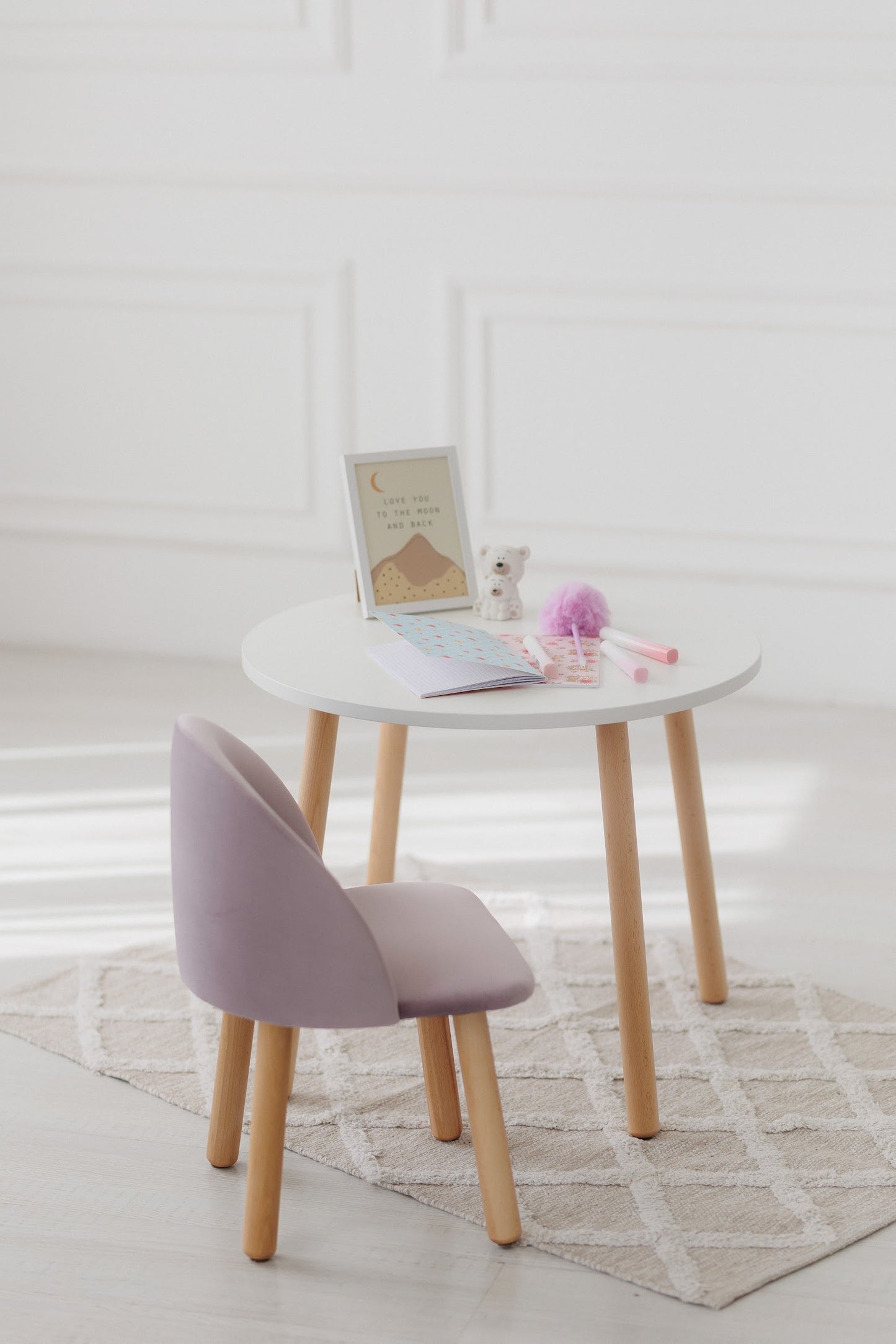 Furniture set: table without drawer and armchair, 5-7 years old, 115-125 cm, Lilac