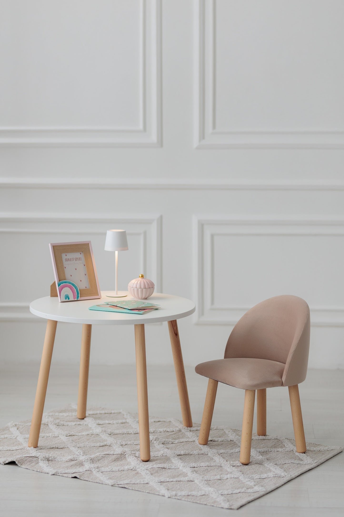 Furniture set: table without drawer and armchair, 5-7 years old, 115-125 cm, Latte