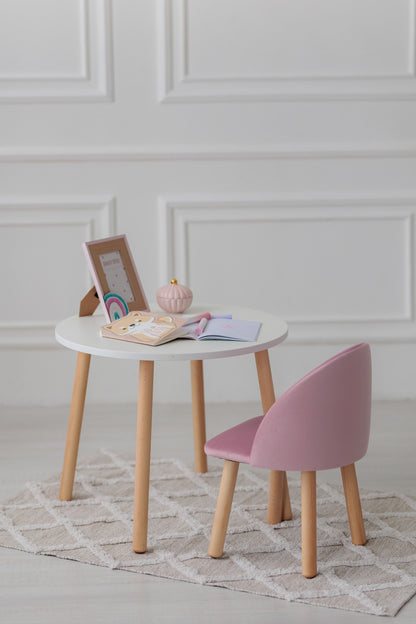 Furniture set: table without drawer and armchair, 5-7 years old, 115-125 cm, Soft pink