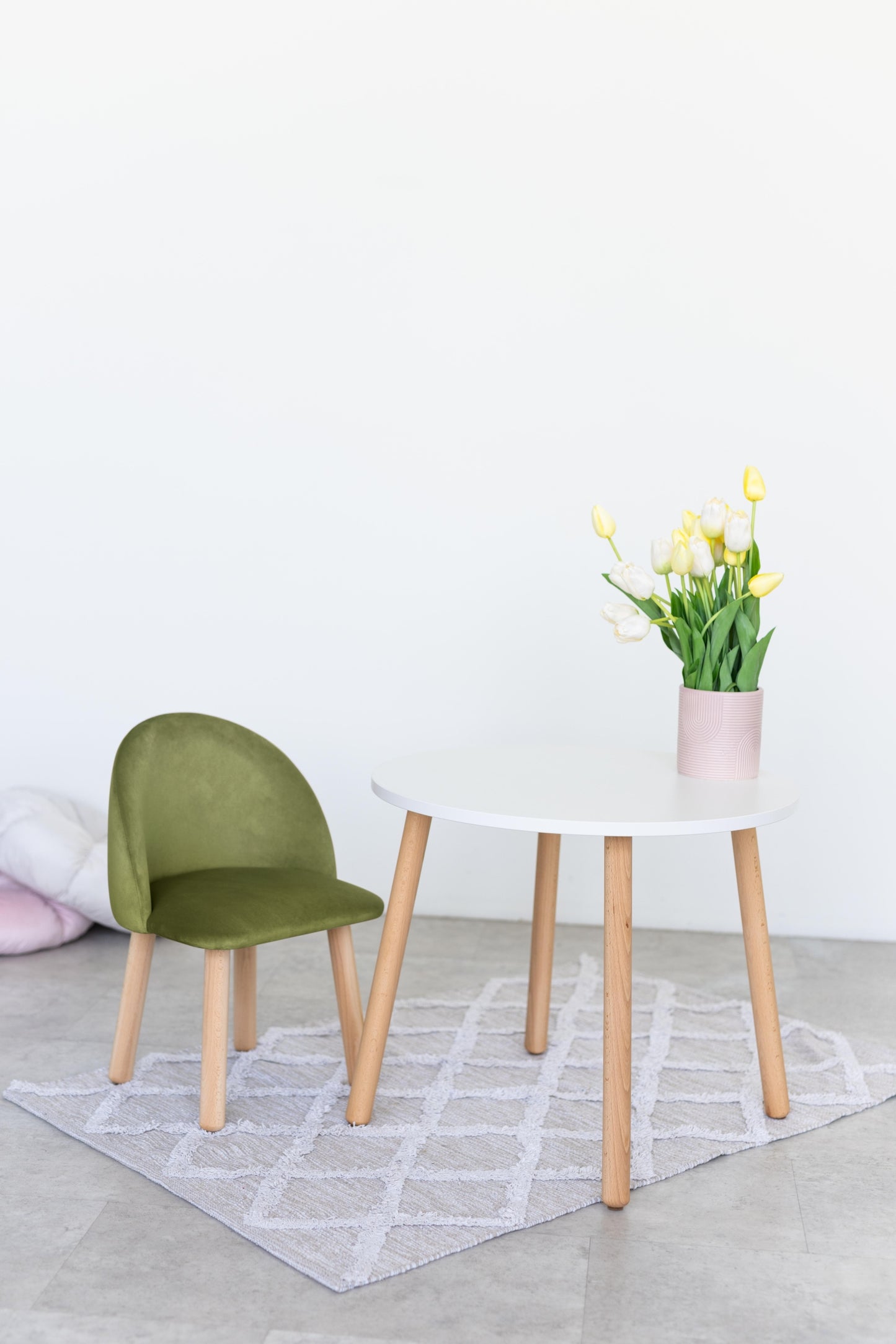 Furniture set: table without drawer and armchair, 5-7 years old, 115-125 cm, Olive