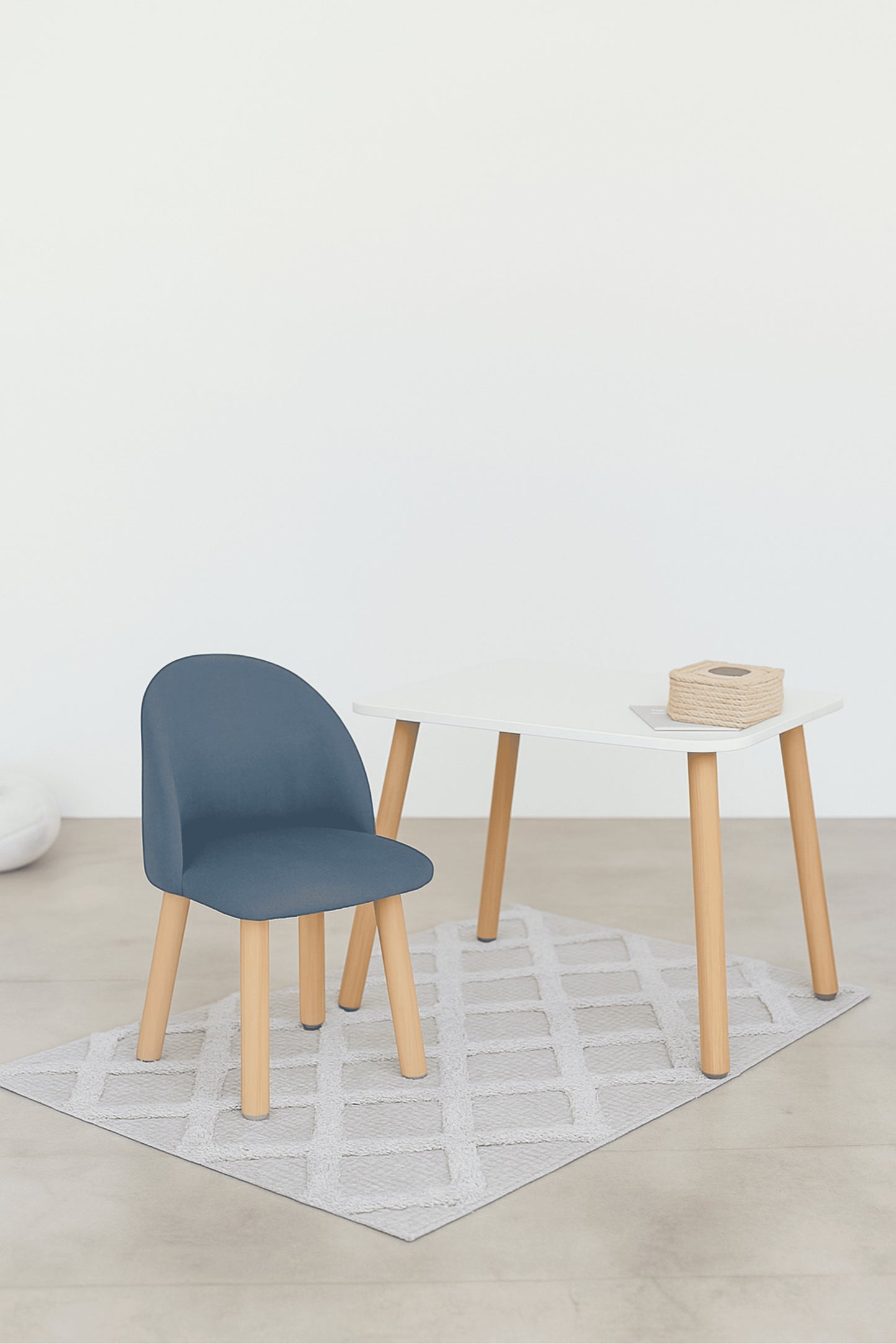 Furniture set: rectangular table without drawer and armchair, 2-4 years old, 90-105 cm, Denim