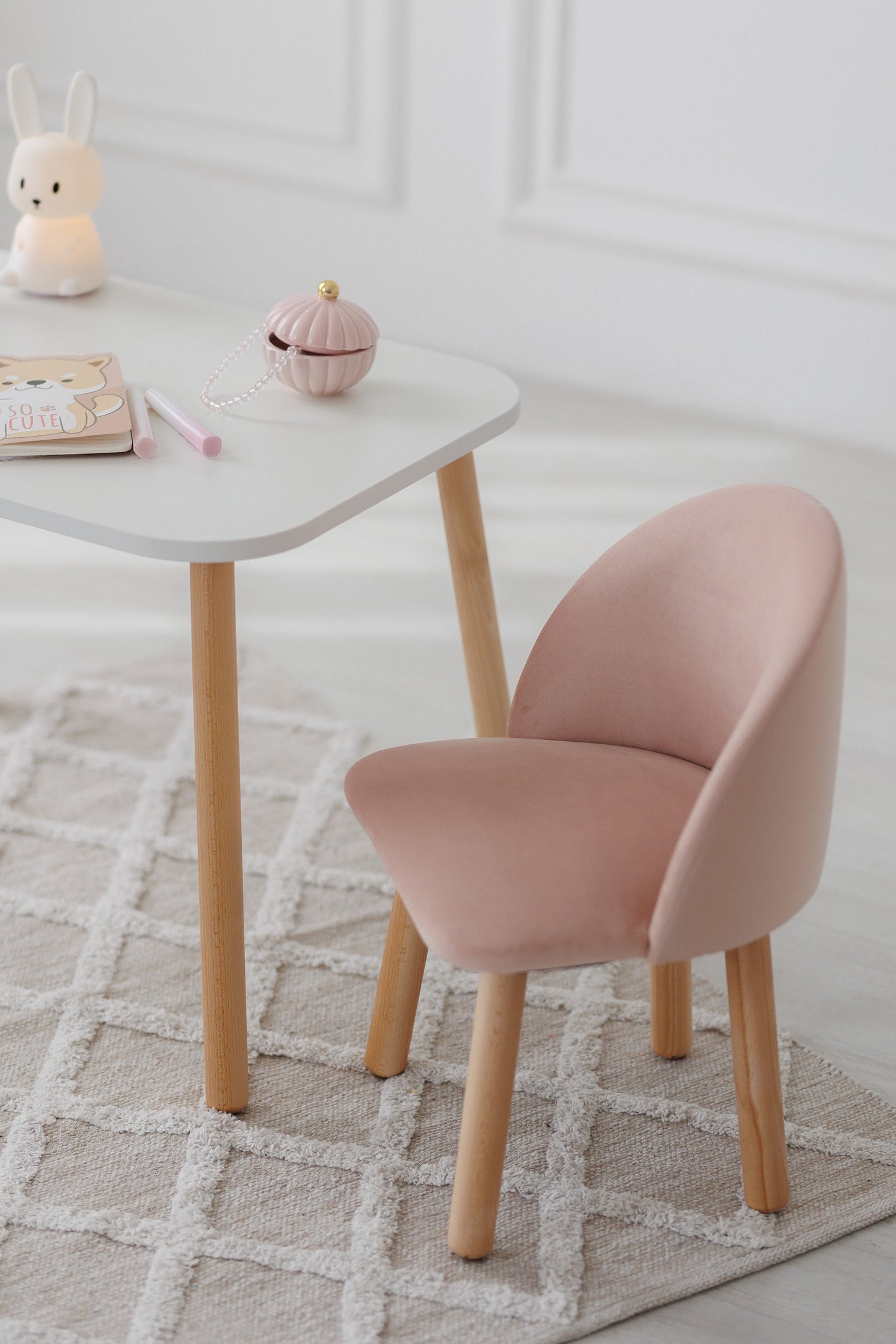Furniture set: rectangular table without drawer and armchair, 2-4 years old, 90-105 cm, Powdered