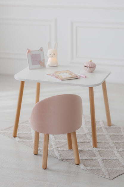 Furniture set: rectangular table without drawer and armchair, 2-4 years old, 90-105 cm, Powdered