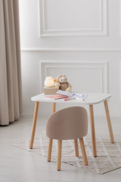 Furniture set: rectangular table without drawer and armchair, 3-5 years old, 105-115 cm, Latte