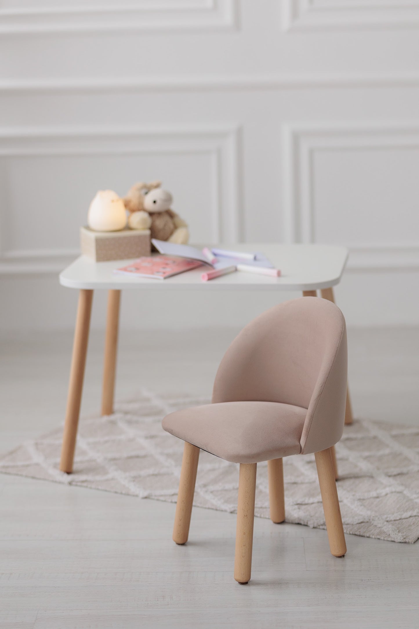 Furniture set: rectangular table without drawer and armchair, 3-5 years old, 105-115 cm, Latte