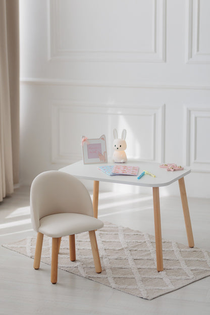 Furniture set: rectangular table without drawer and armchair, 3-5 years old, 105-115 cm, Milk