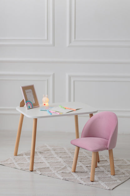 Furniture set: rectangular table without drawer and armchair, 3-5 years old, 105-115 cm, Soft pink