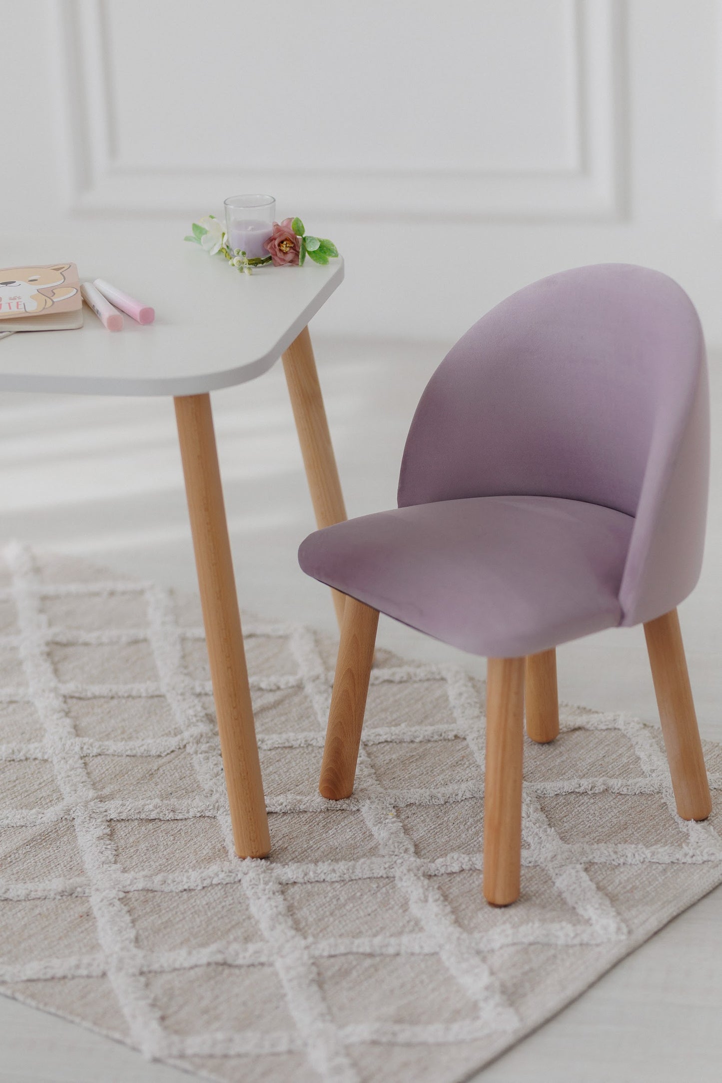 Furniture set: rectangular table without drawer and armchair, 5-7 years old, 115-125 cm, Lilac