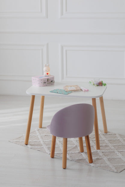 Furniture set: rectangular table without drawer and armchair, 5-7 years old, 115-125 cm, Lilac
