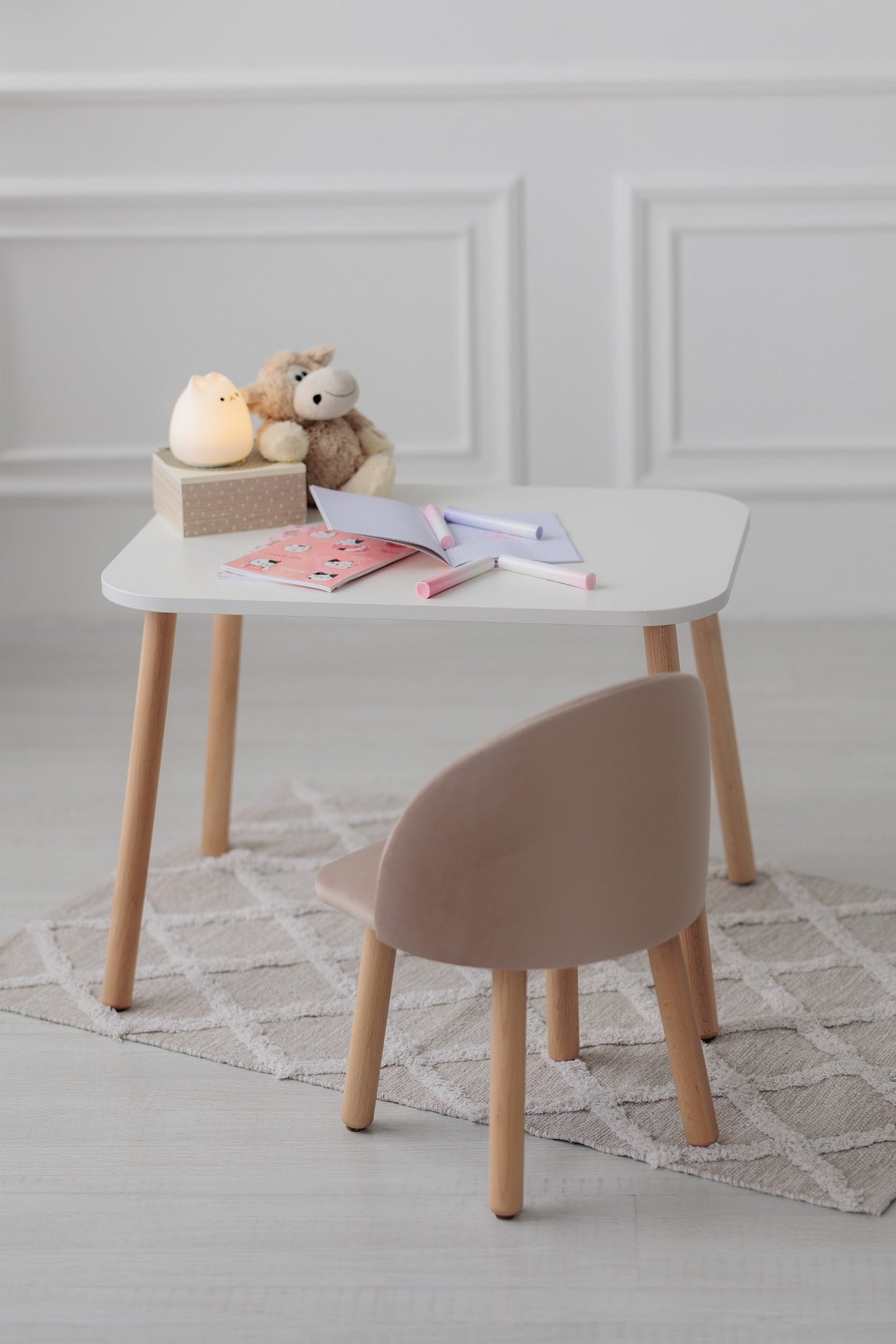 Furniture set: rectangular table without drawer and armchair, 5-7 years old, 115-125 cm, Latte