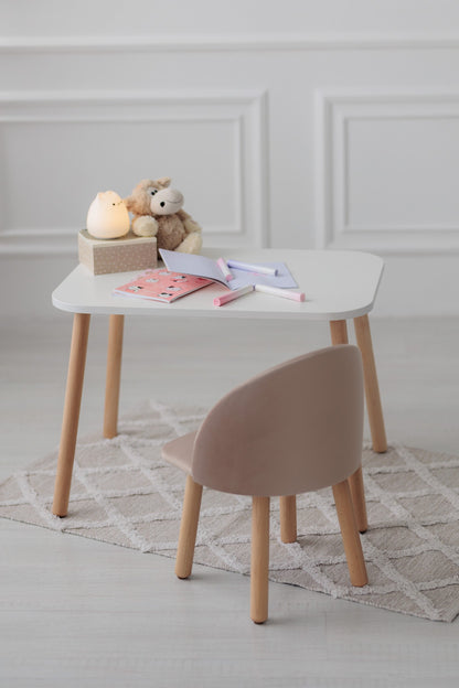 Furniture set: rectangular table without drawer and armchair, 5-7 years old, 115-125 cm, Latte