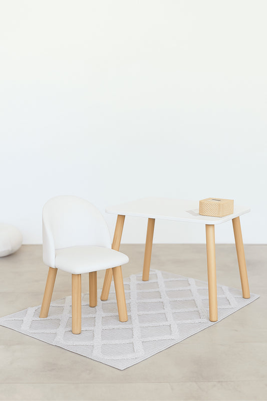 Furniture set: rectangular table without drawer and armchair, 5-7 years old, 115-125 cm, Milk