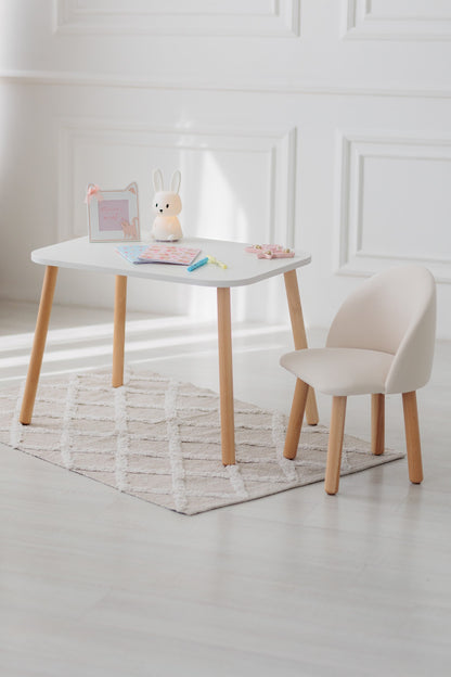 Furniture set: rectangular table without drawer and armchair, 5-7 years old, 115-125 cm, Milk