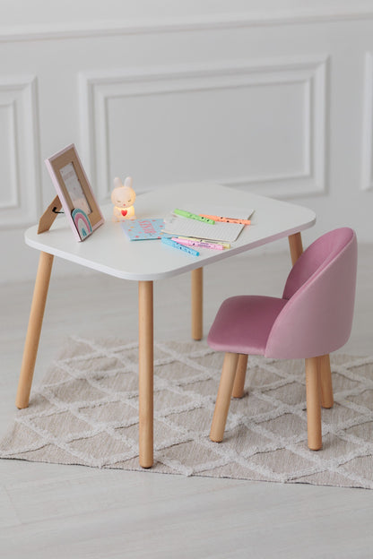 Furniture set: rectangular table without drawer and armchair, 5-7 years old, 115-125 cm, Soft pink
