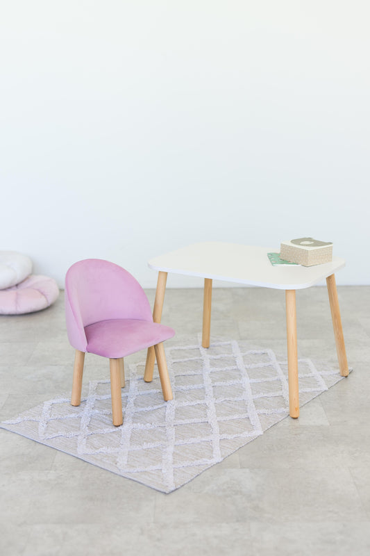 Furniture set: rectangular table without drawer and armchair, 5-7 years old, 115-125 cm, Soft pink