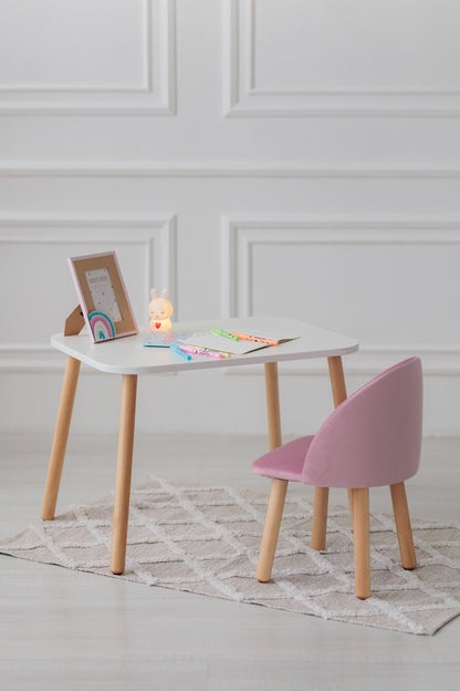 Furniture set: rectangular table without drawer and armchair, 5-7 years old, 115-125 cm, Soft pink