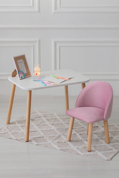 Furniture set: rectangular table without drawer and armchair, 5-7 years old, 115-125 cm, Soft pink