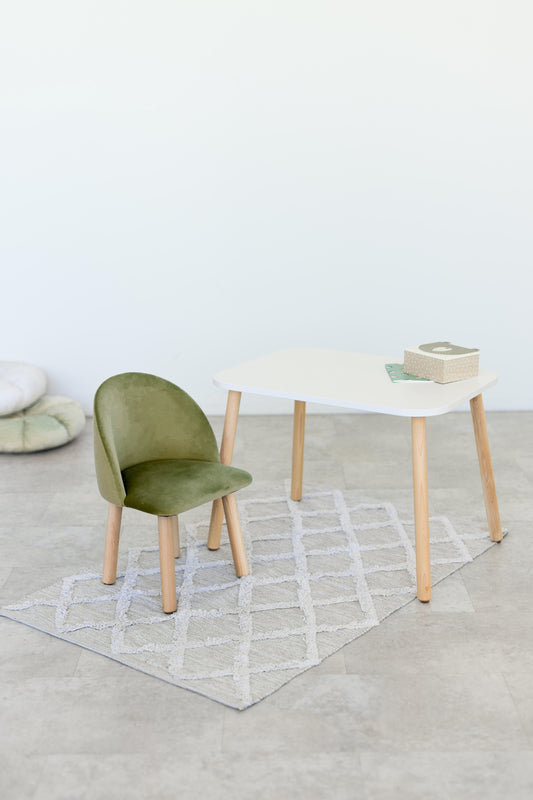 Furniture set: rectangular table without drawer and armchair, 5-7 years old, 115-125 cm, Olive
