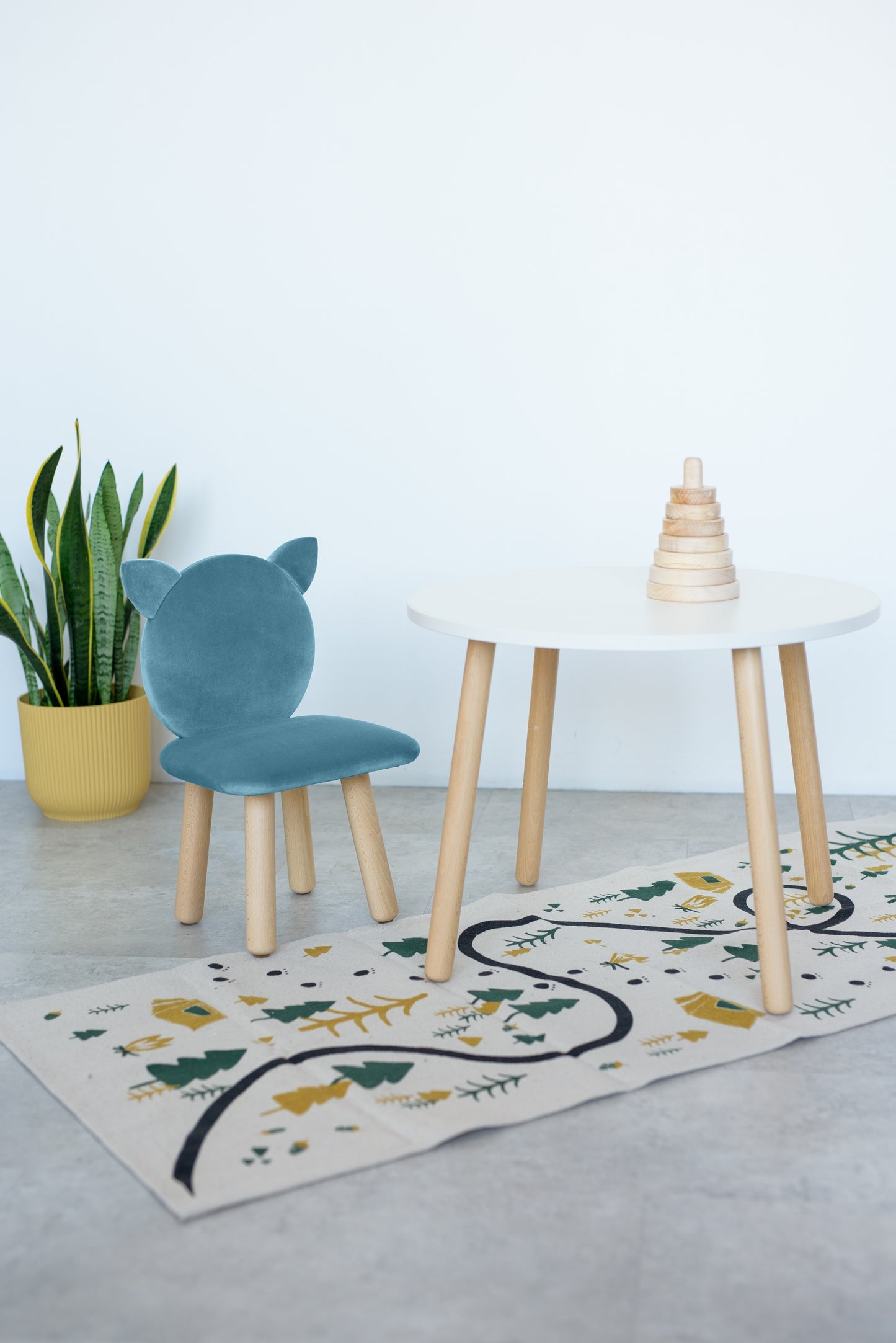 Furniture set: table without drawer and chair Cat, 2-4 years old, 90-105 cm, Denim