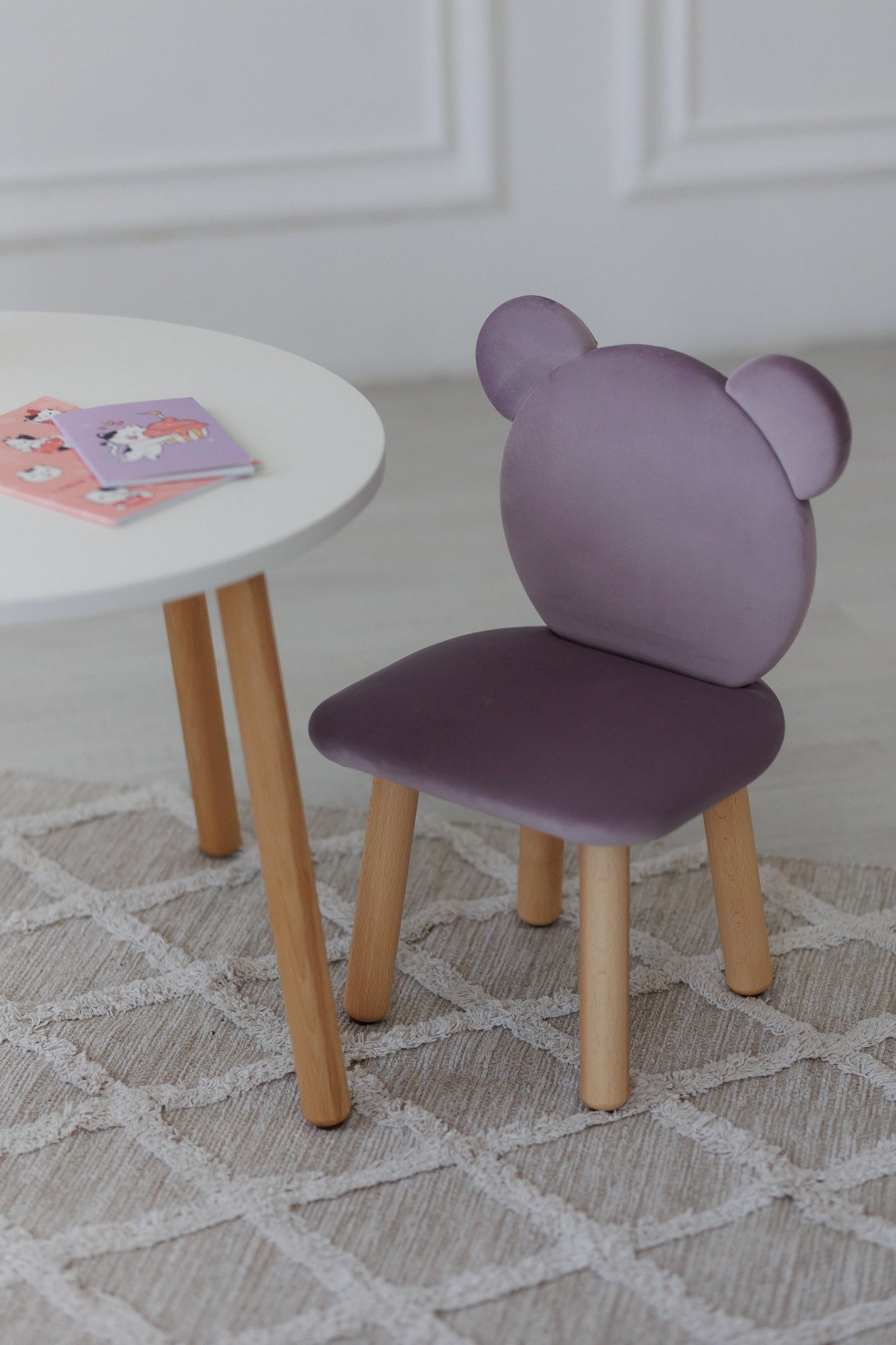 Furniture set: table without drawer and chair Bear, 2-4 years old, 90-105 cm, Lilac