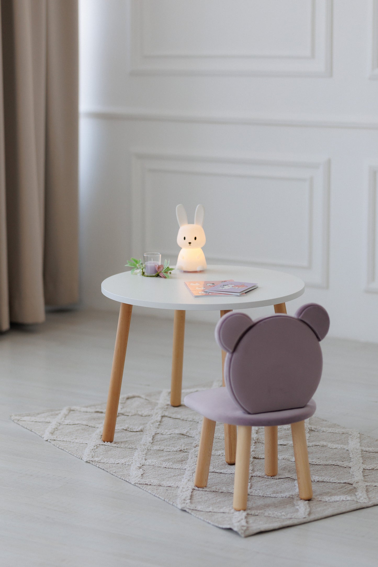 Furniture set: table without drawer and chair Bear, 2-4 years old, 90-105 cm, Lilac