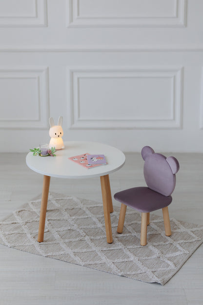 Furniture set: table without drawer and chair Bear, 2-4 years old, 90-105 cm, Lilac