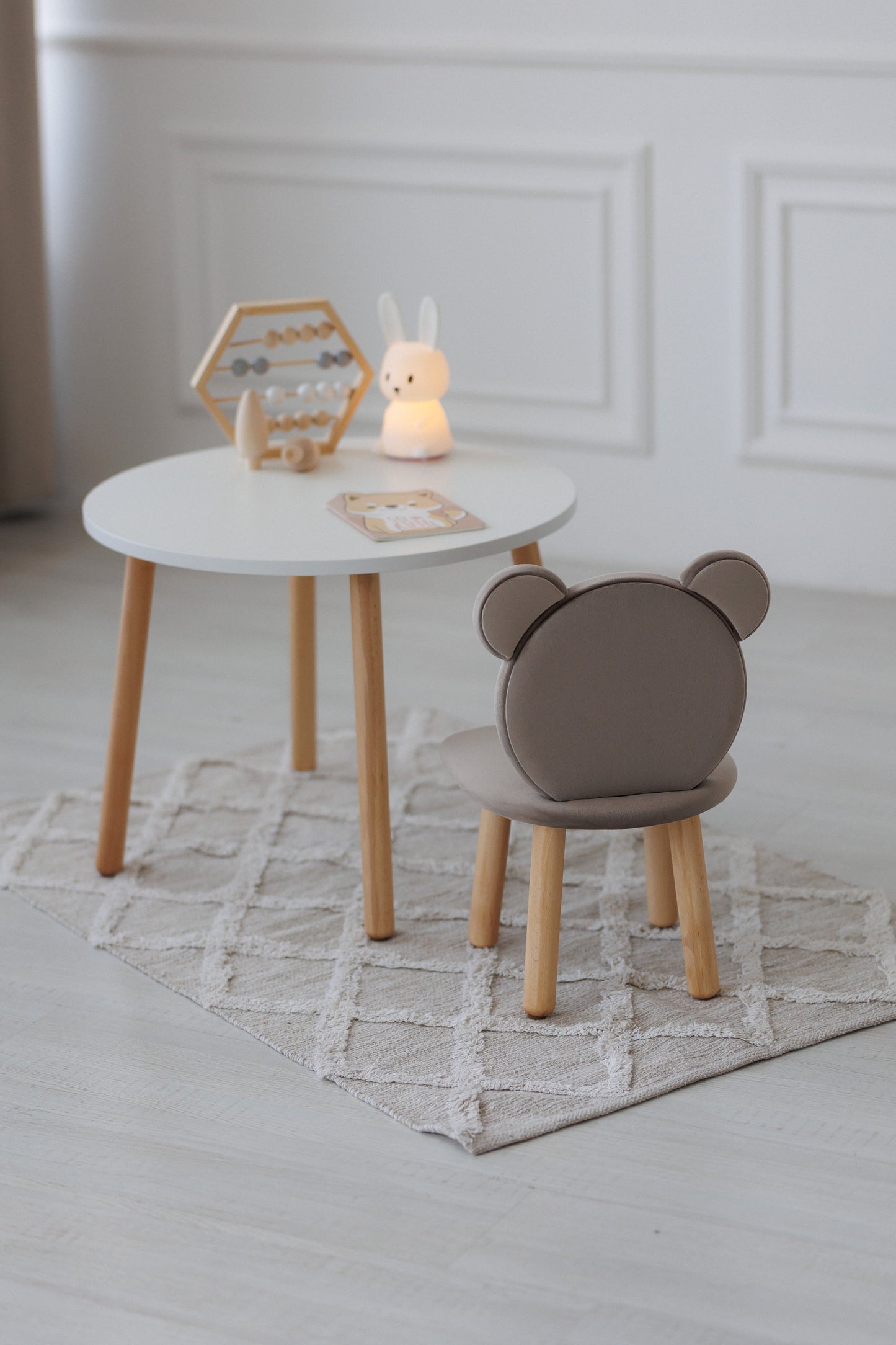 Furniture set: table without drawer and chair Bear, 2-4 years old, 90-105 cm, Cappuccino