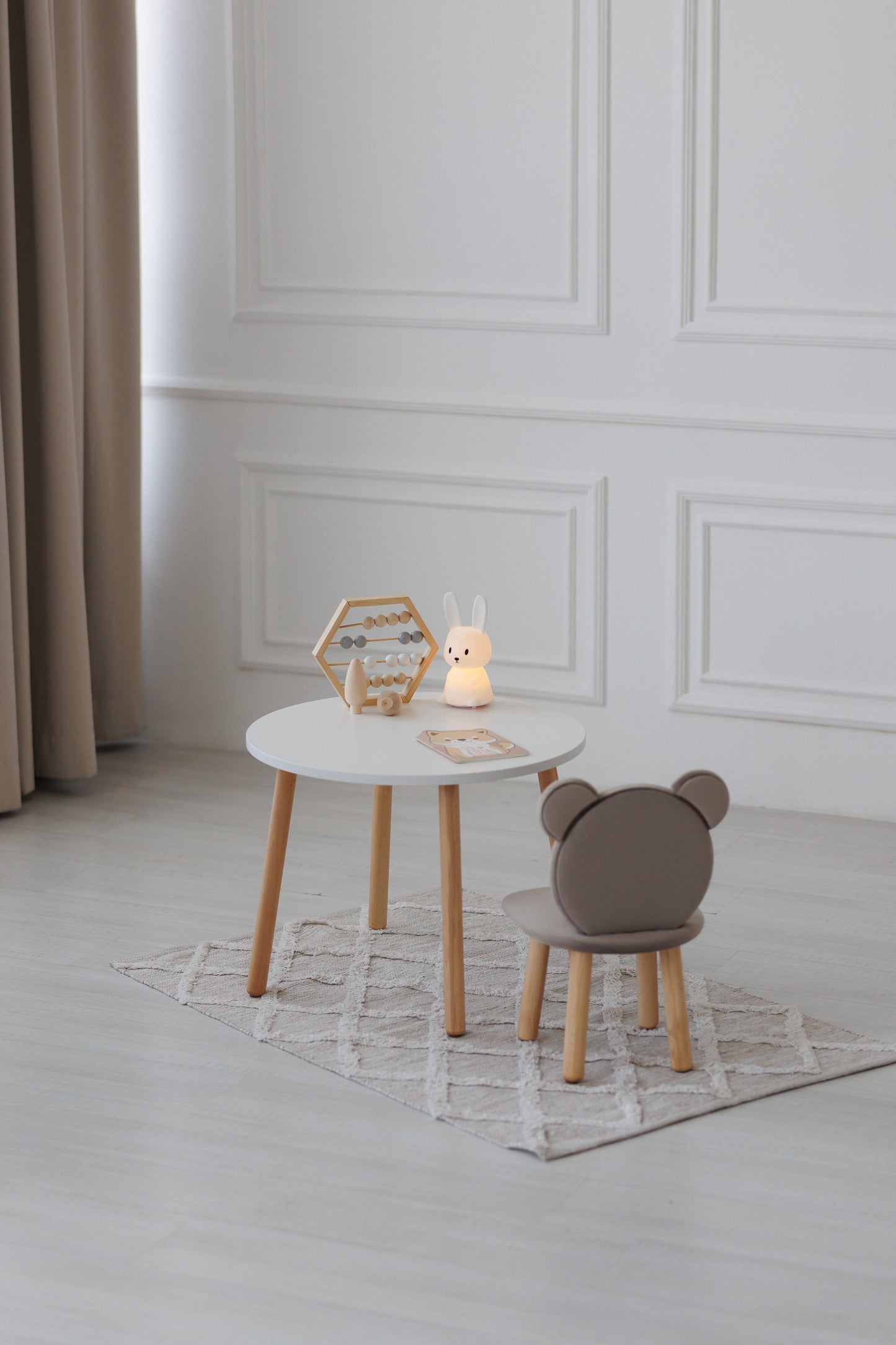 Furniture set: table without drawer and chair Bear, 2-4 years old, 90-105 cm, Cappuccino