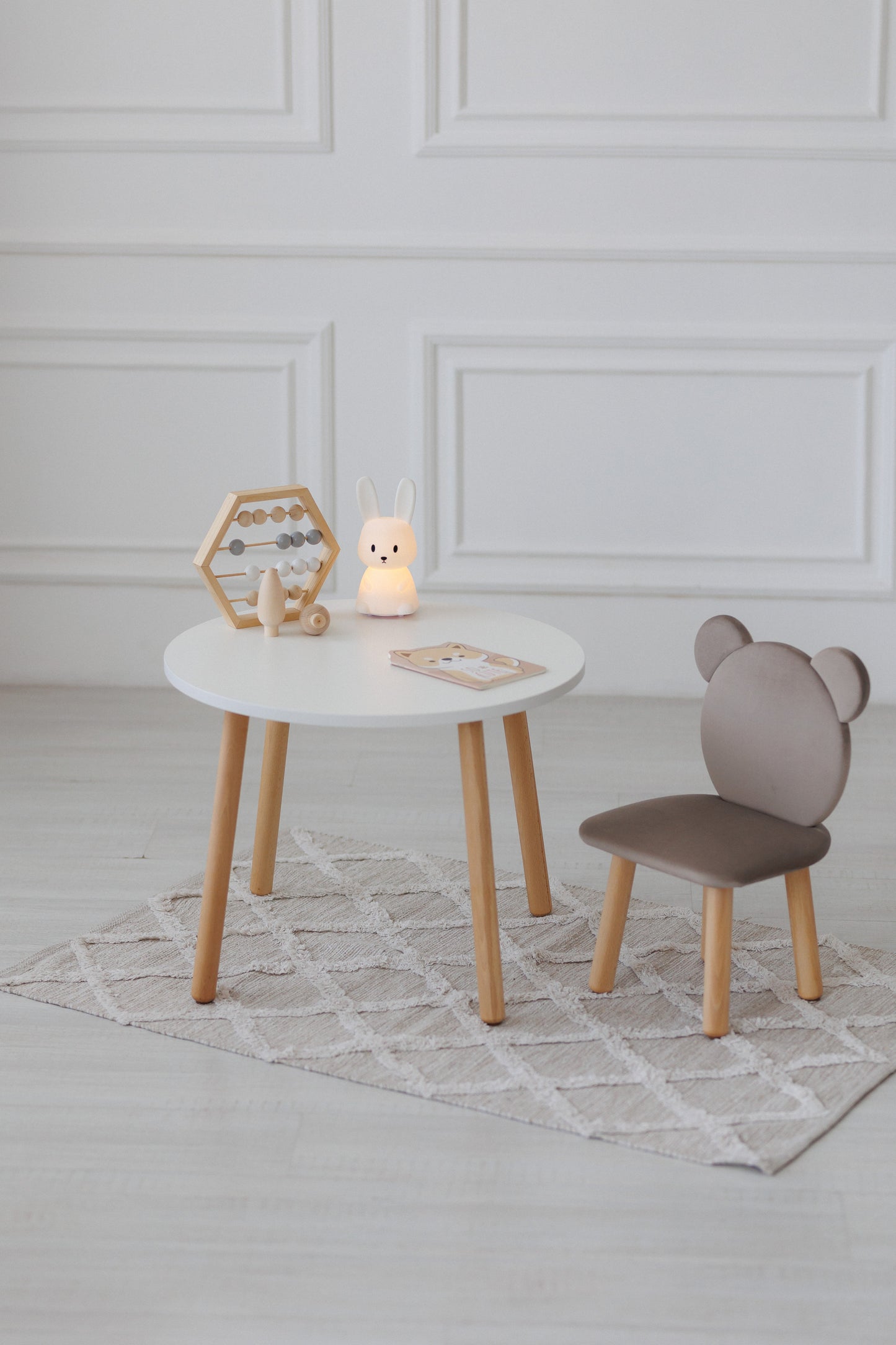 Furniture set: table without drawer and chair Bear, 3-5 years old, 105-115 cm, Cappuccino