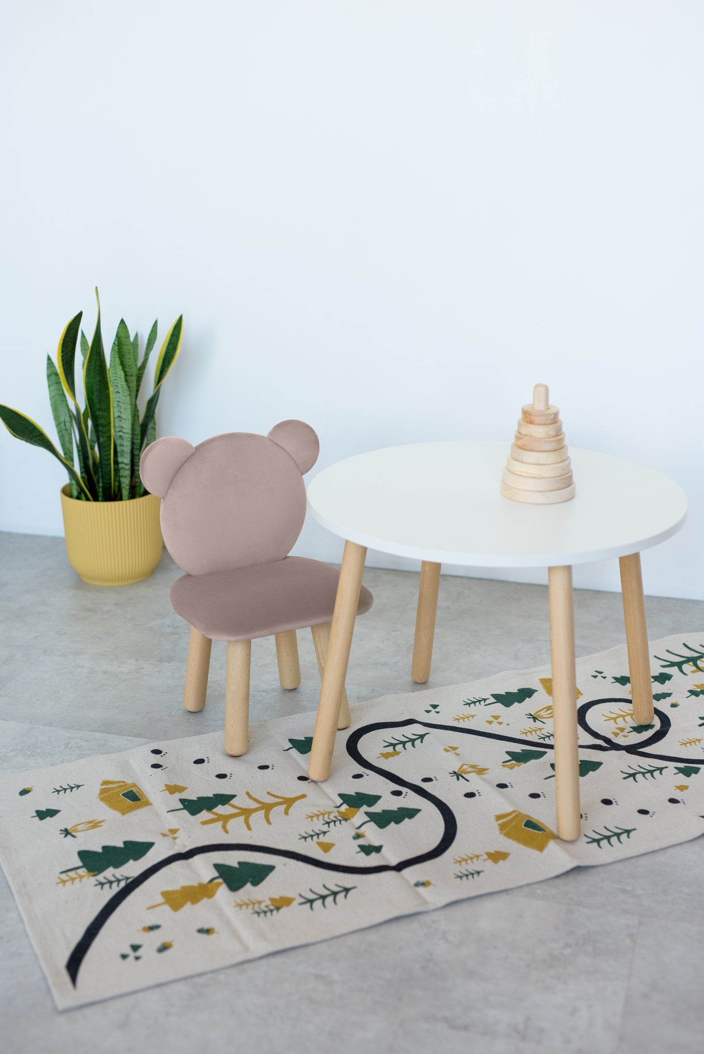 Furniture set: table without drawer and chair Bear, 2-4 years old, 90-105 cm, Latte