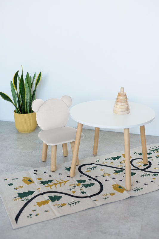 Furniture set: table without drawer and chair Bear, 5-7 years old, 115-125 cm, Milk