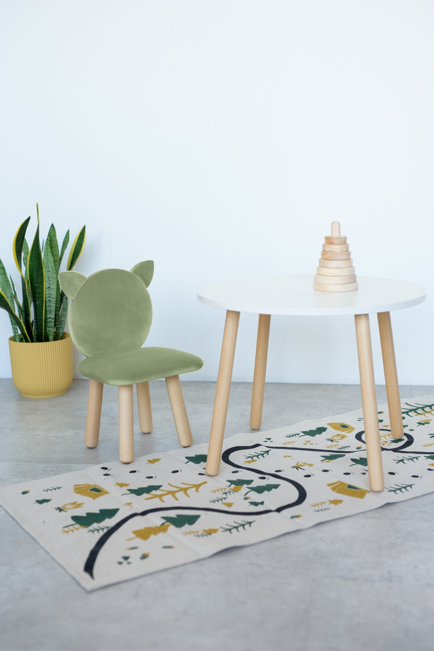 Furniture set: table without drawer and chair Cat, 2-4 years old, 90-105 cm, Olive