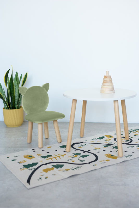 Furniture set: table without drawer and chair Cat, 3-5 years old, 105-115 cm, Olive
