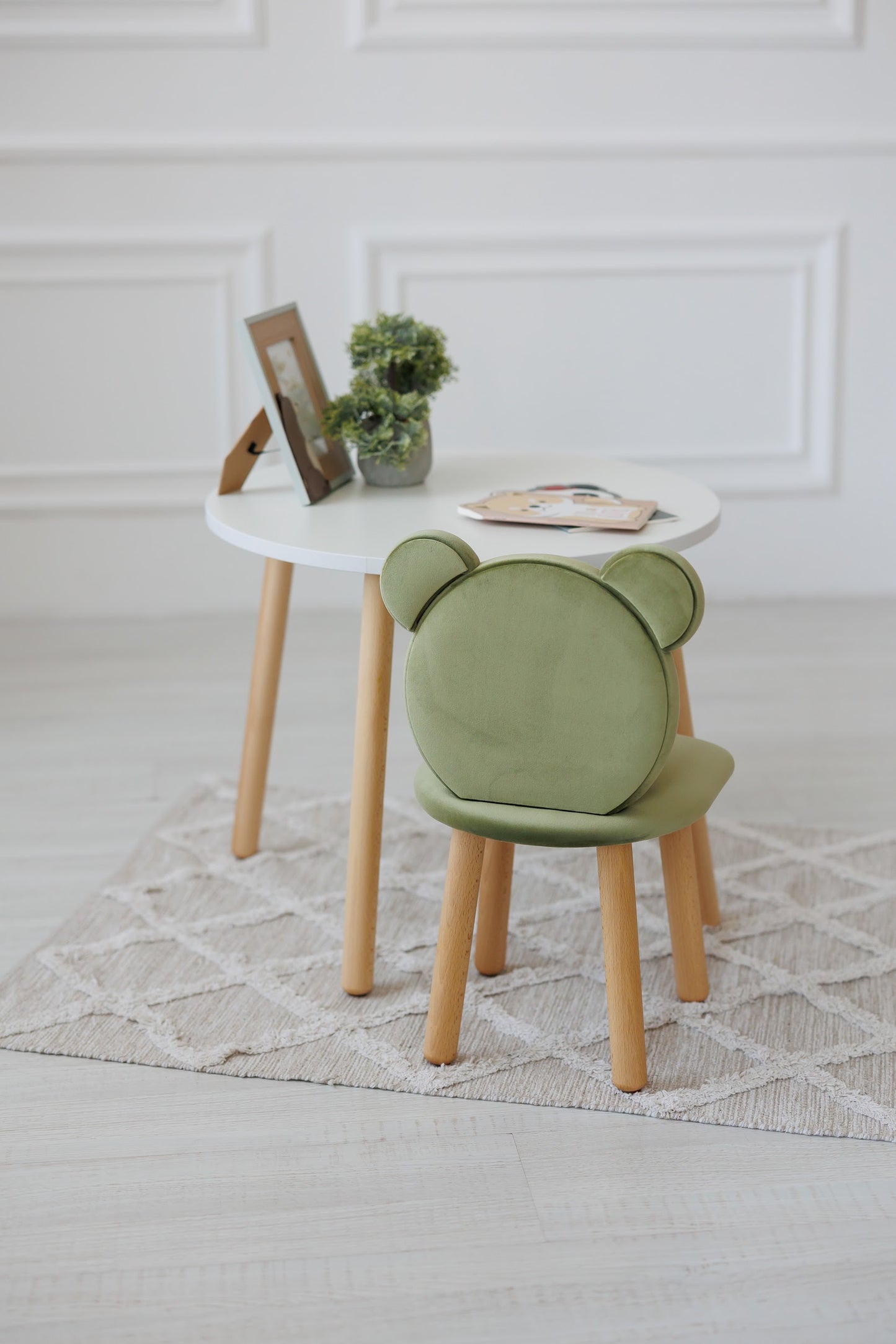 Furniture set: table without drawer and chair Bear, 5-7 years old, 115-125 cm, Olive