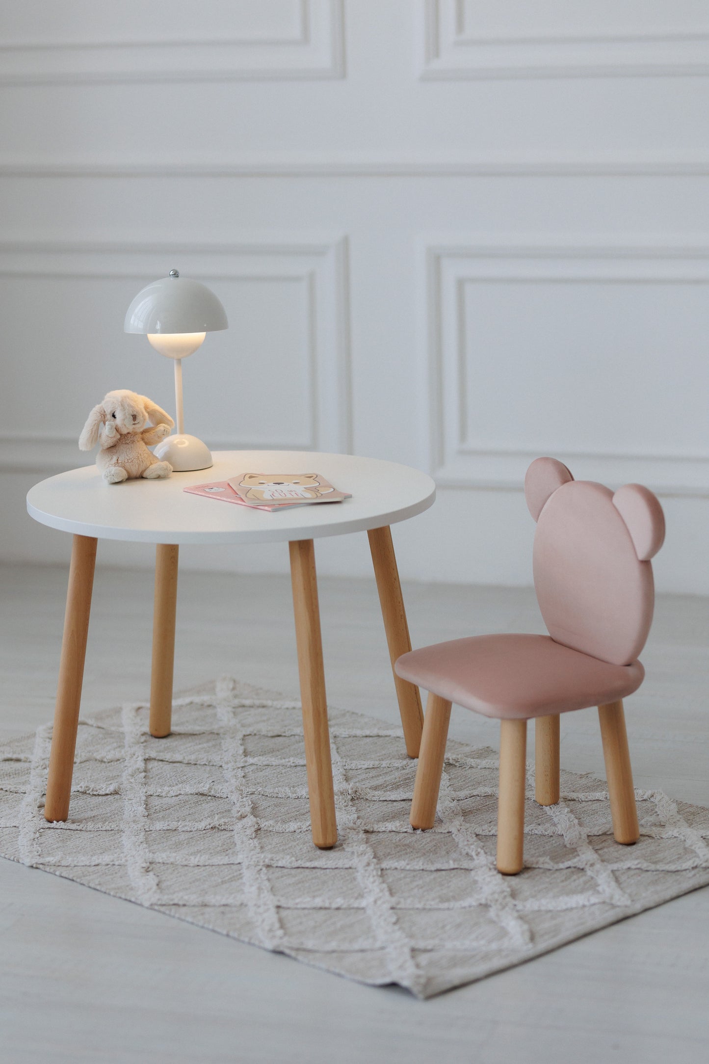 Furniture set: table without drawer and chair Bear, 5-7 years old, 115-125 cm, Powdered