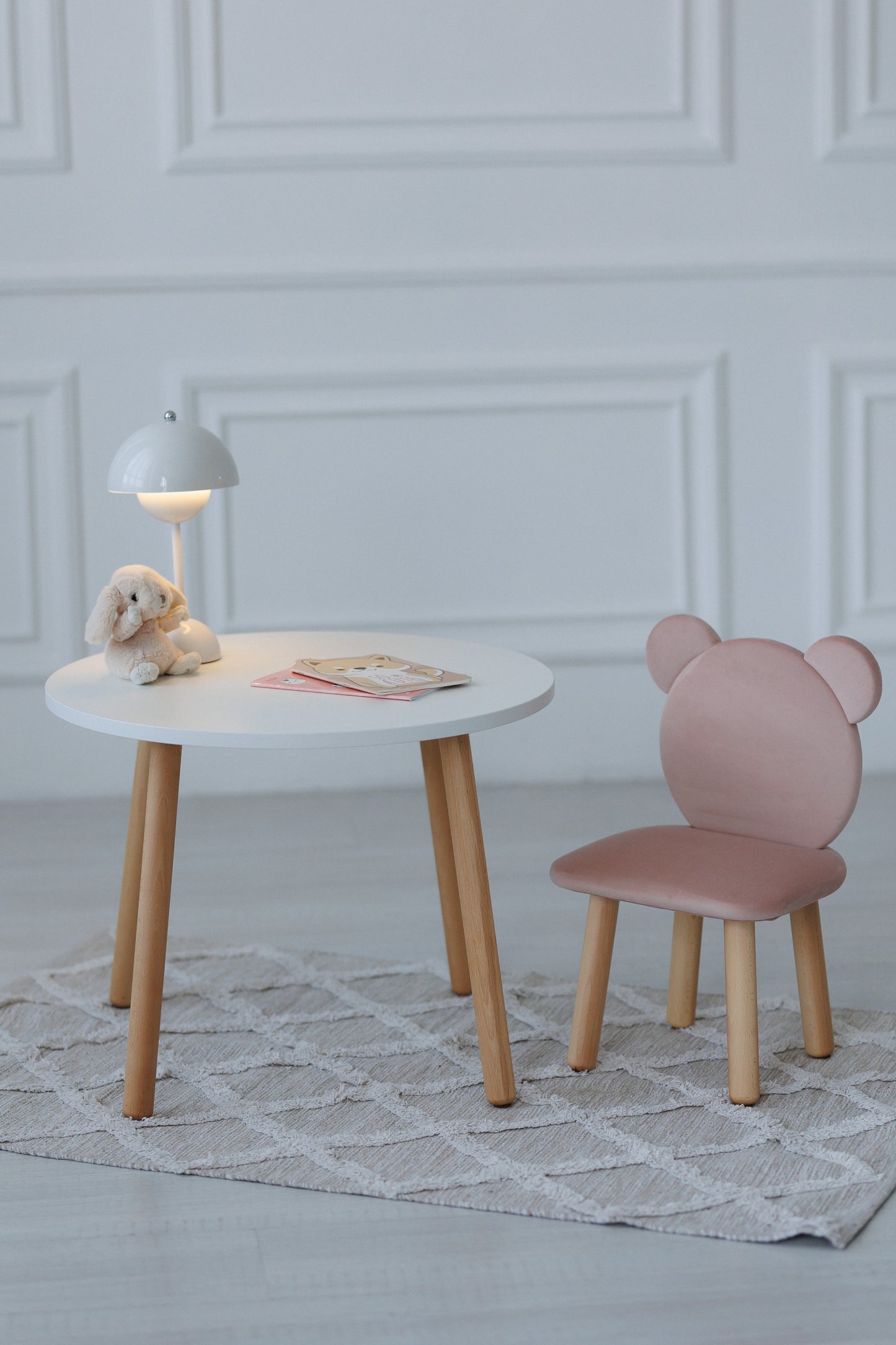Furniture set: table without drawer and chair Bear, 5-7 years old, 115-125 cm, Powdered