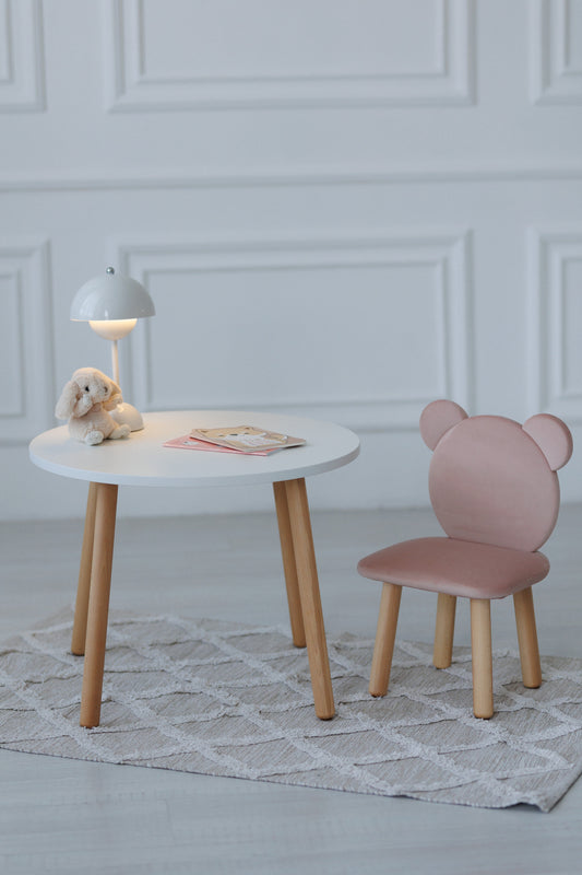 Zestaw mebli: stół bez szuflady i krzesełko Miś, 5-7 lat, 115-125 cm, Pudrowy