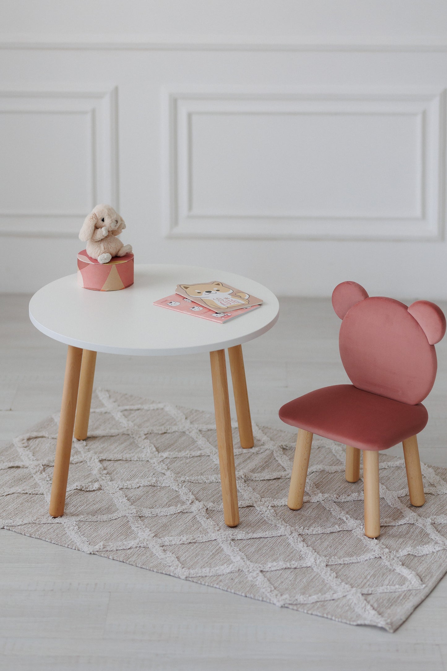 Furniture set: table without drawer and chair Bear, 3-5 years old, 105-115 cm, Pink