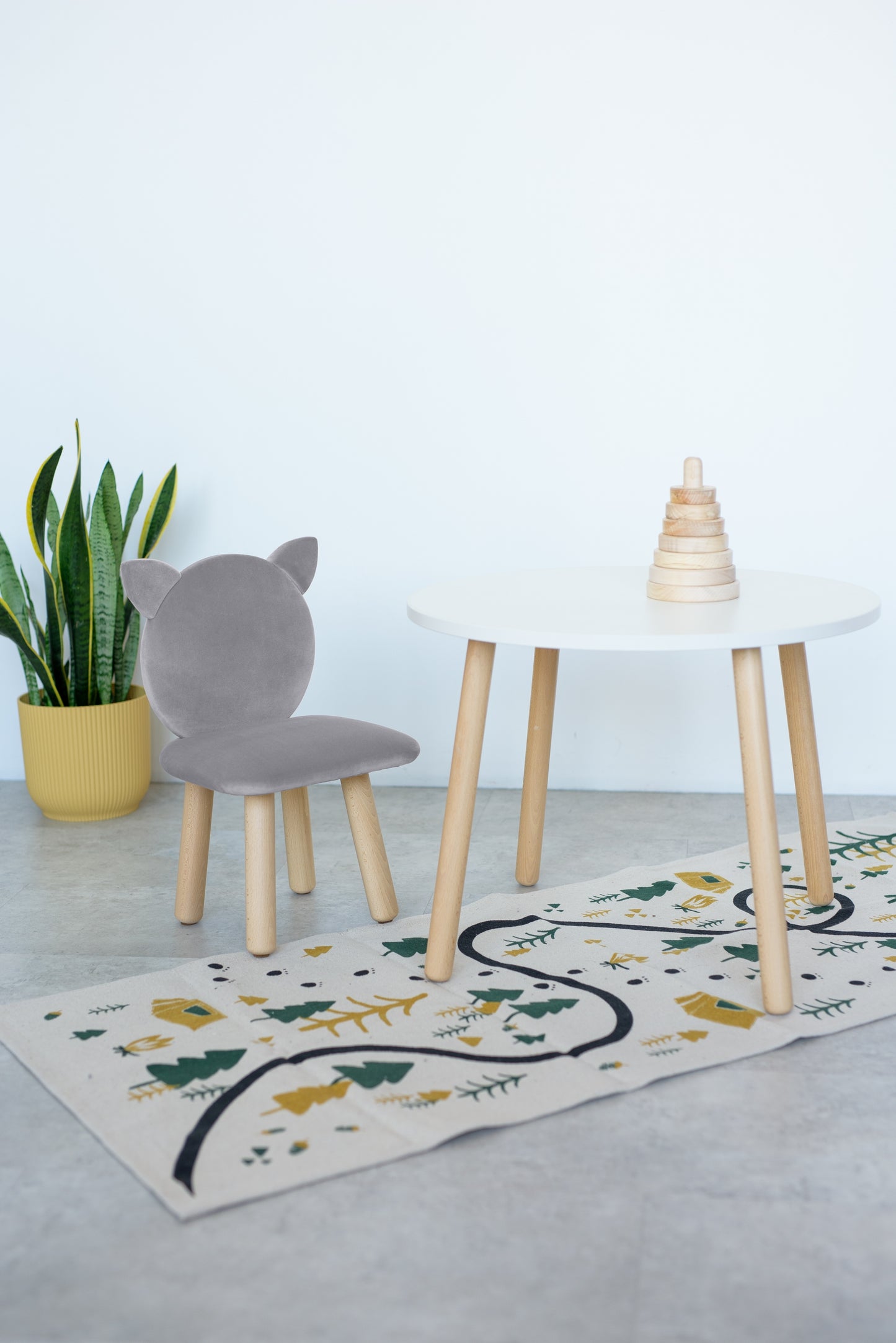 Furniture set: table without drawer and chair Cat, 3-5 years old, 105-115 cm, Gray