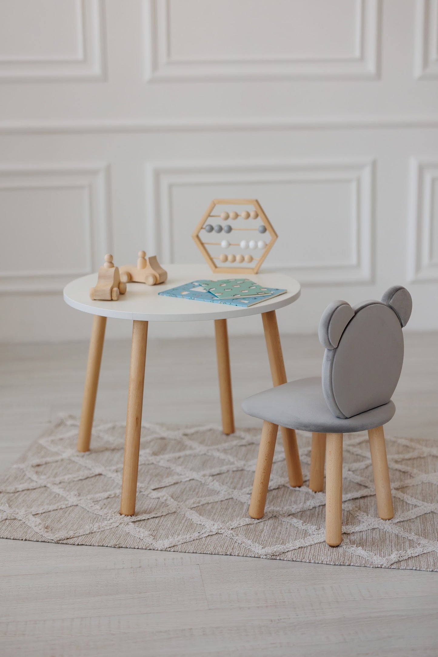 Furniture set: table without drawer and chair Bear, 5-7 years old, 115-125 cm, Gray