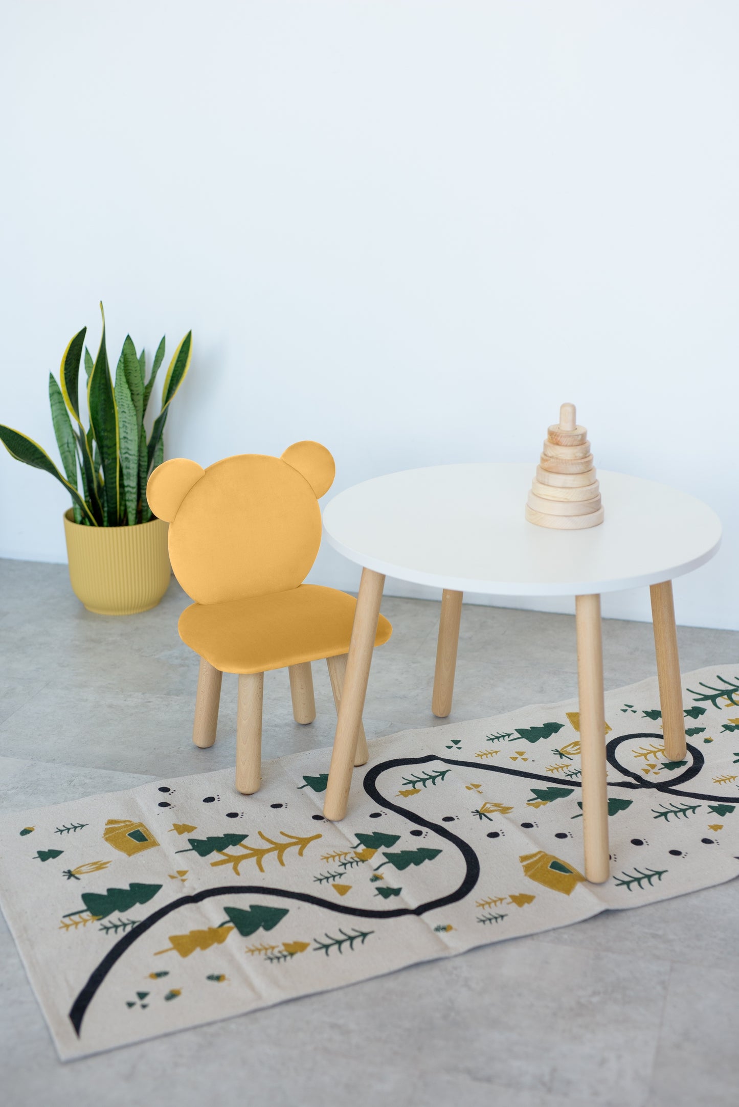 Furniture set: table without drawer and chair Bear, 2-4 years old, 90-105 cm, Yellow